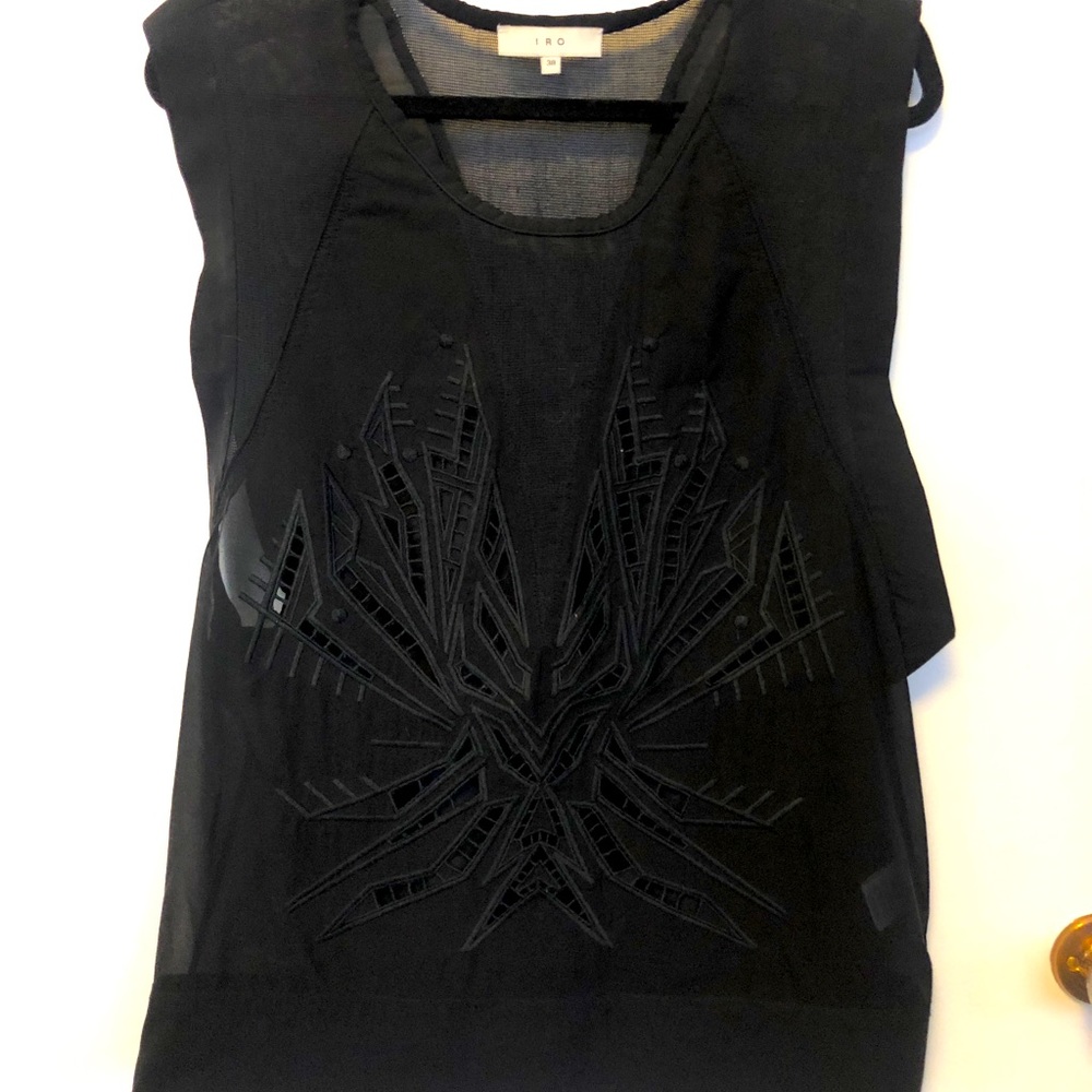 Black IRO silk mesh and embroidery tank top